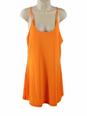 Bright Orange Spaghetti Strap Romper Athletic Dress With Built In Shorts